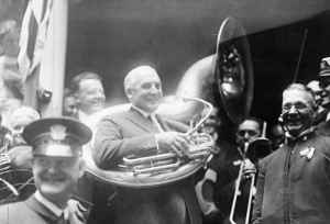 Warren G Harding on the tuba